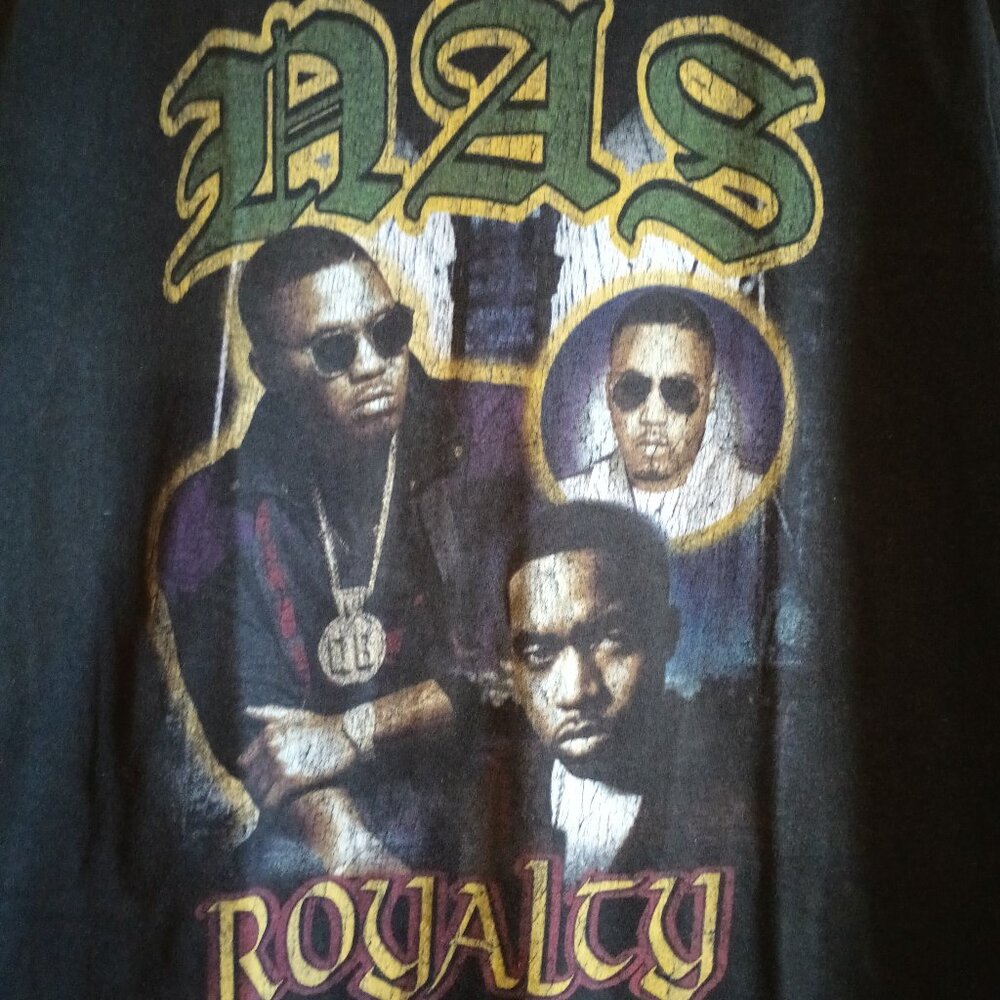 Men's Black XL NAS Royalty Rap T-Shirt Music Streetwear